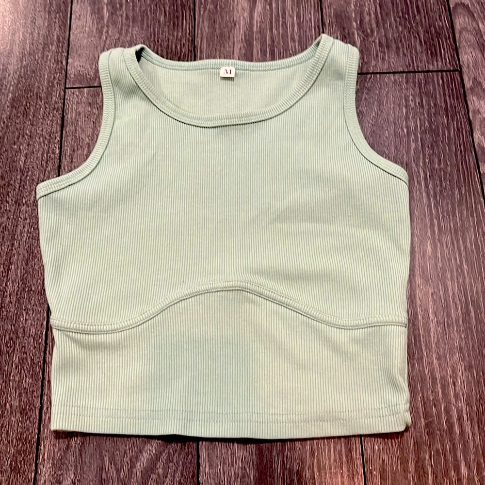 Shein Ribbed Sleeveless Crop Top Sage Green Size Medium